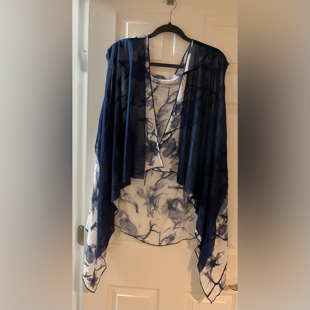 ***😀3 for $35./Beautiful Varuations navy & white material & sheer over lay.